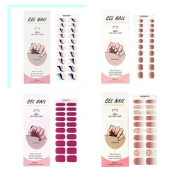 20Tips Nude Semi-Cured Gel Nail Patch Slider Adhesive Waterproof Long Lasting Aurora Full Cover Gel Nail Sticker UV Lamp Needed
