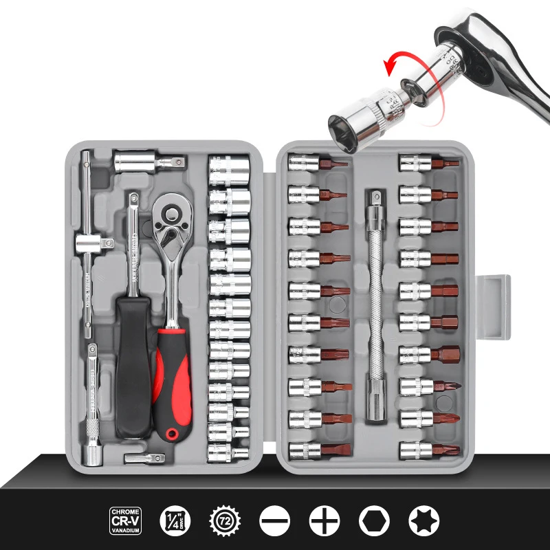 

40pc Torque Wrench Combo Tools Kit Car Repair Tool Set 1/4-Inch Socket Set Ratchet Auto Repairing Multi-function Tool Set