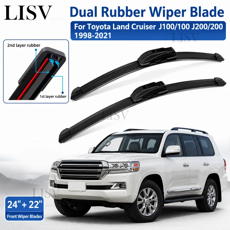 2x Front Windshield Wiper Blades For Toyota Land Cruiser J100/100 J200/200 1998-2021 Windscreen Accessories 2006 2007 2018 2020