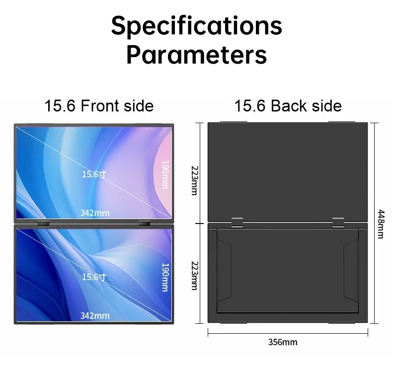 Portable 15.6 Inch IPS 1920*1200P LCD Widescreen Dual Monitor 60Hz Refresh Rate USB Type C Interface For Gaming Business