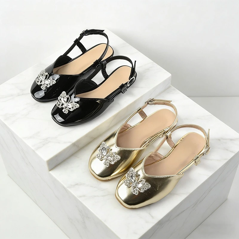 6-12 year old children's sandals, toe cap sandals, butterfly rhinestone banquet party princess sandals size25-32