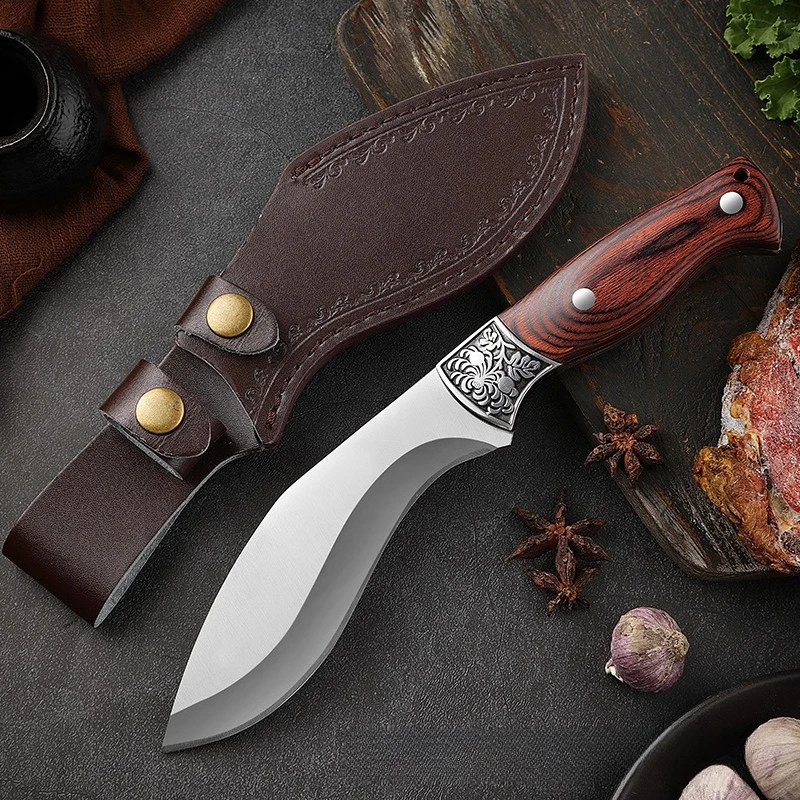 

Kitchen Knife Chef Knife Outdoors BBQ Meat Cleaver Utility Stainless Steel Fruit Fish Butcher Knife Wooden Handl