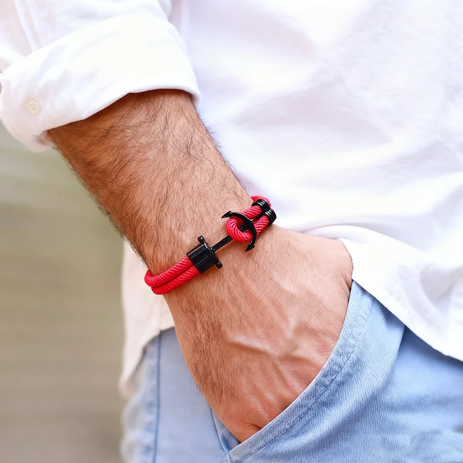 Pulsera de ancla moderna para hombre, 10 colores disponibles, grado A, 4mm, envoltura náutica bicapa, pulsera de cuerda, accesorios de ocio callejero, Joias