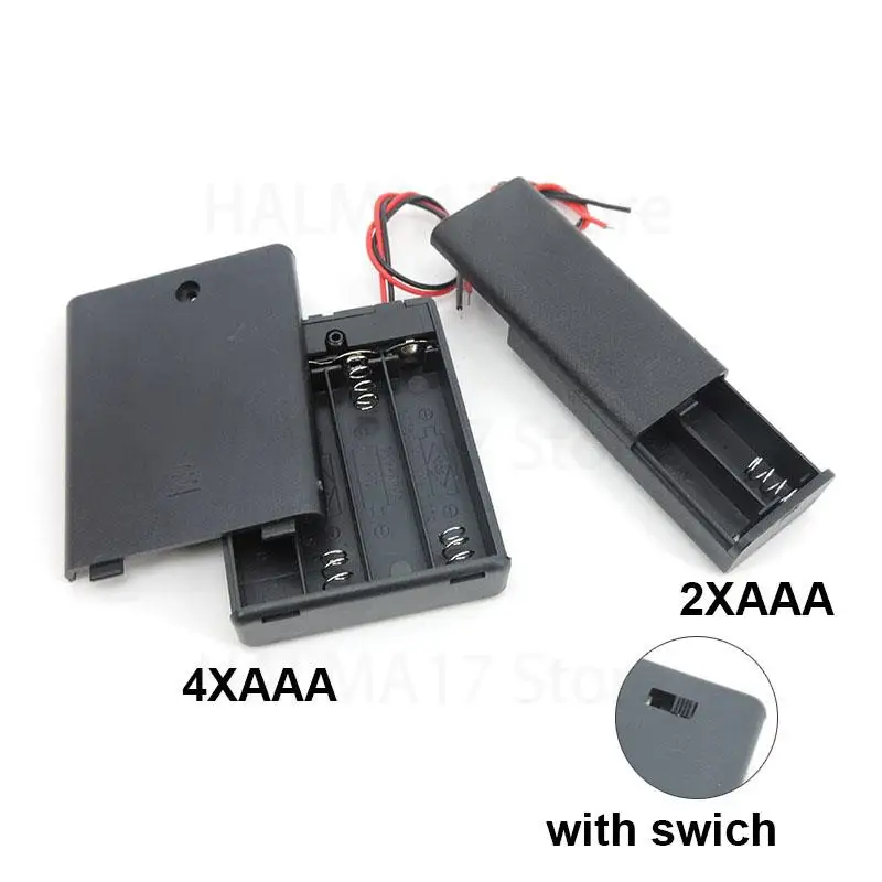 1/5pcs black 2 4 Slot AAA Battery Holder Case Box 2xAAA 4XAAA 3v 6v 1.5v Leads ON/OFF Switch Cover Standard Battery Container J