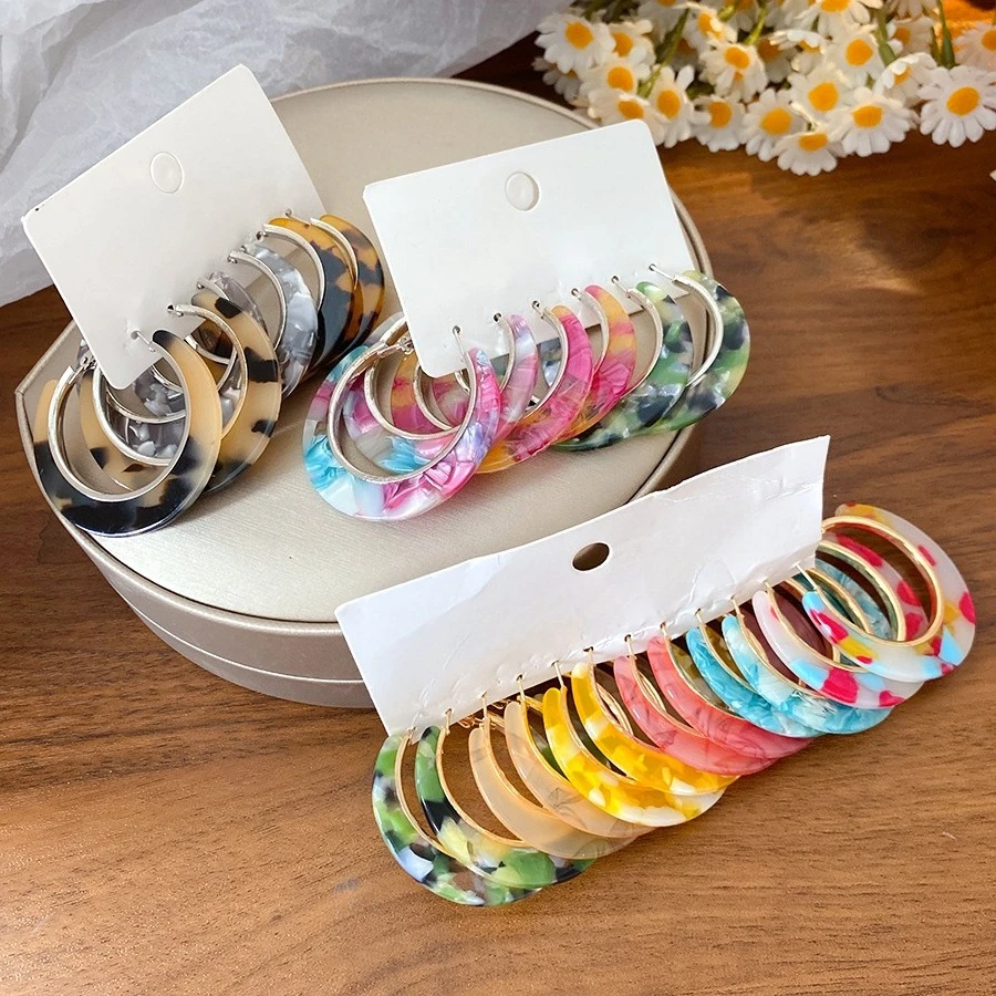 Brincos Pendentes Coloridos com Estampa de Leopardo (6/12 Peças) para Mulheres, Brincos de Argola em Acetato Estilo Retrô Moderno, Joias da Moda para Festas M1