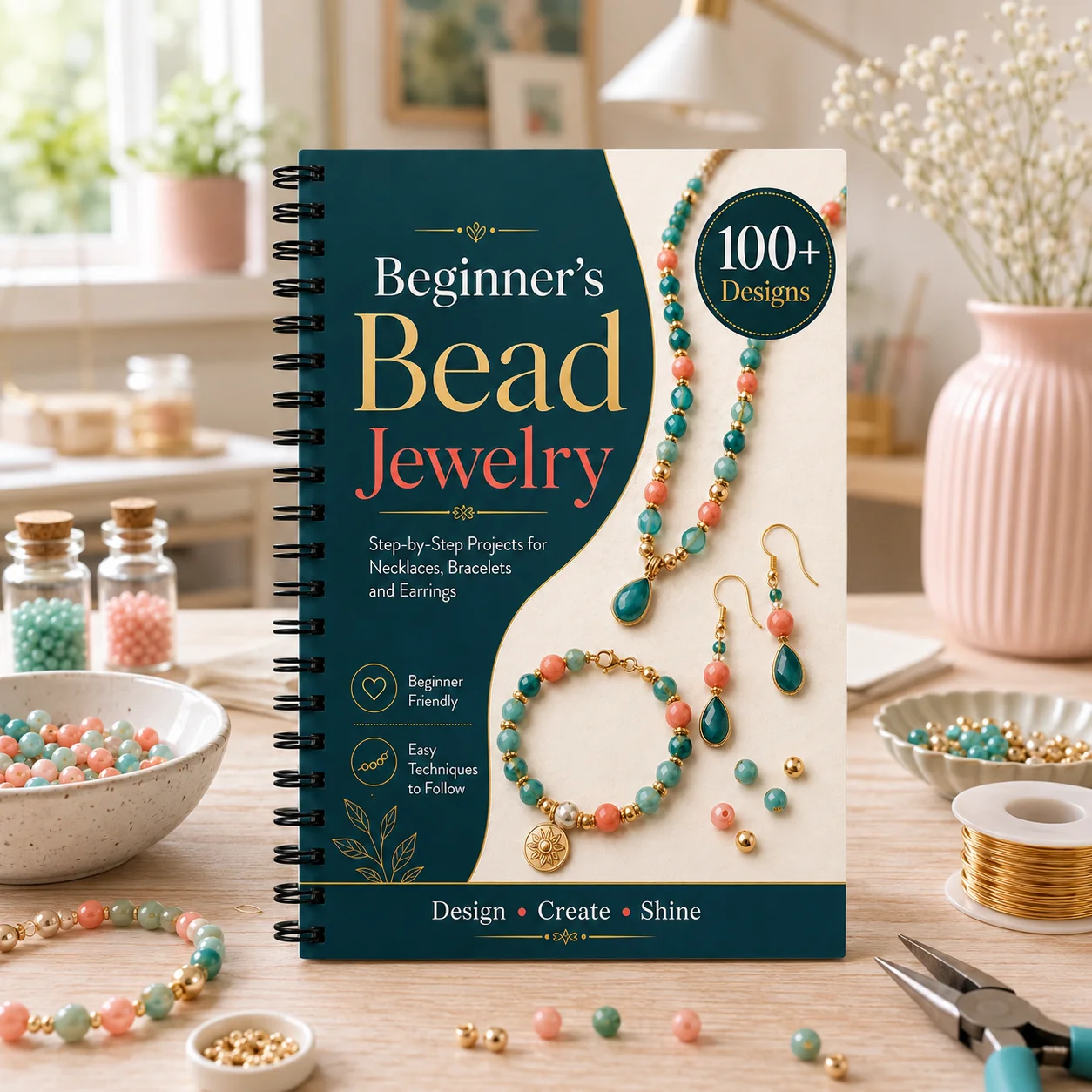 Beginner’s Bead Jewelry Guide, A5 Spiral Craft Notebook 100+ Designs Step-by-Step Projects for Necklaces Bracelets and Earrings