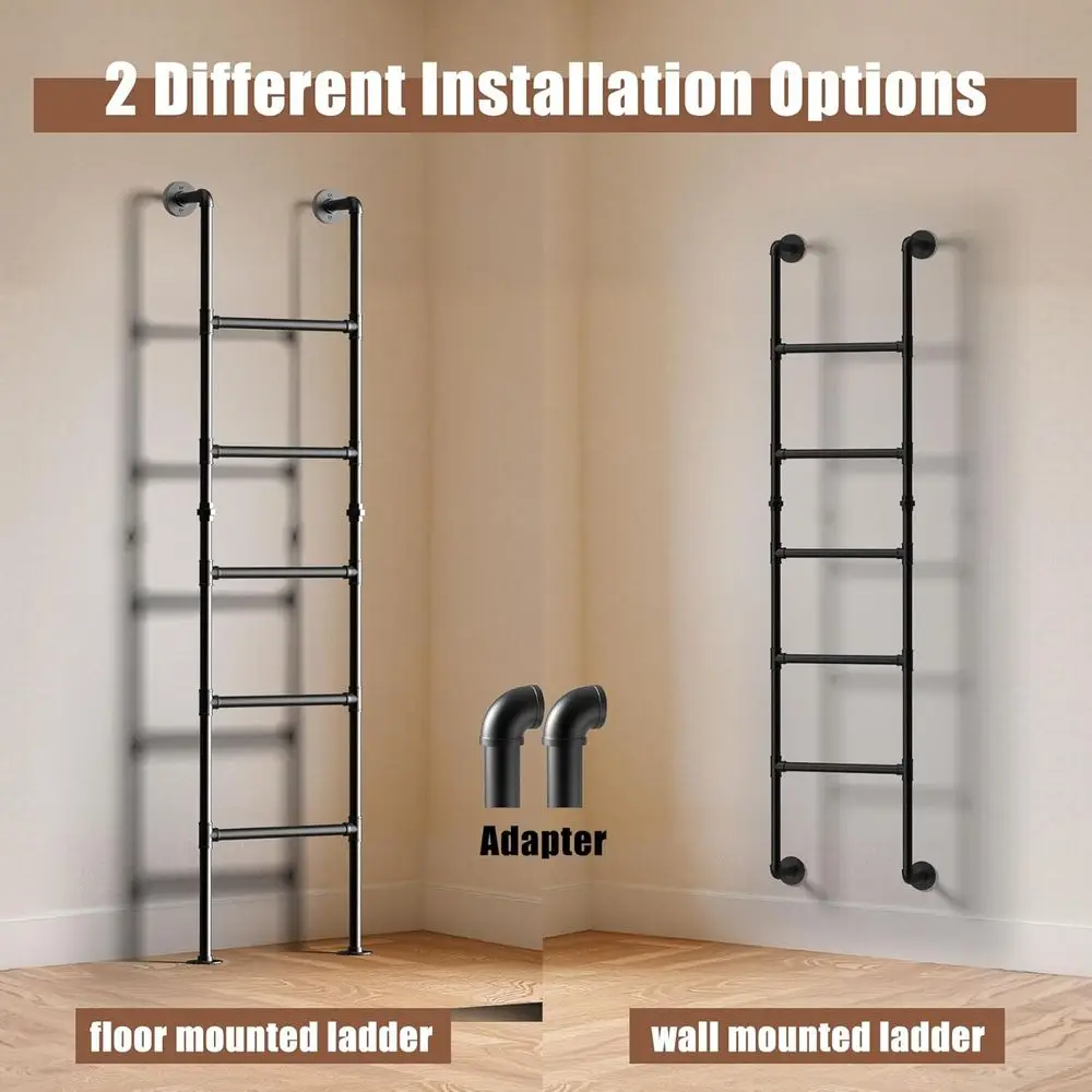 Heavy-Duty 5.6ft RV Bunk Ladder with 5 Rungs, Fire-Escape Style, Supports 355lbs for Home, Attic, and Deck Use