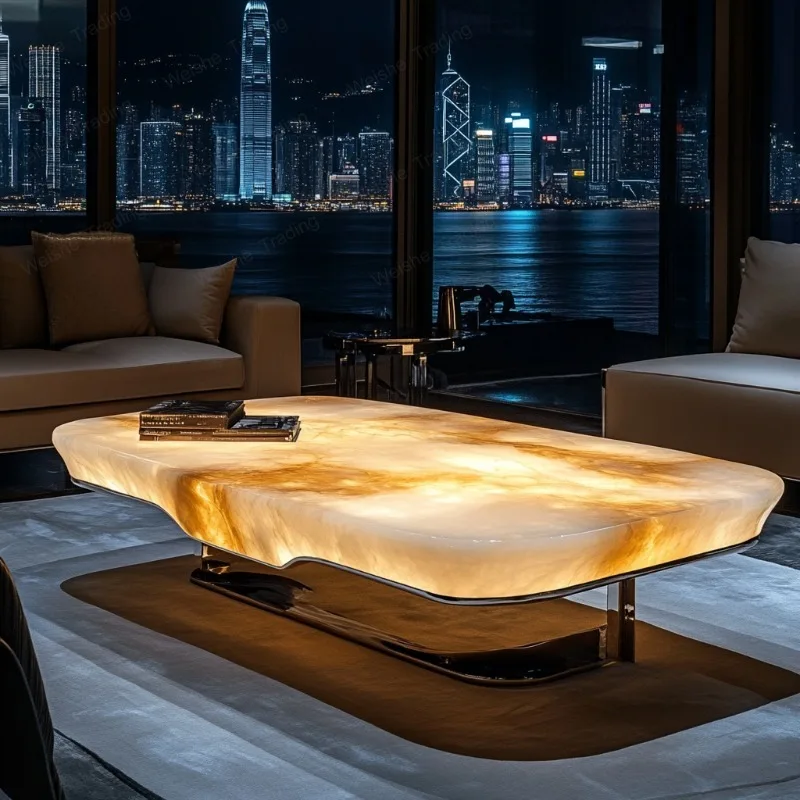 

Italian atmospheric luxury stone coffee table living room, square, large flat floor luxury stone light luxury villa