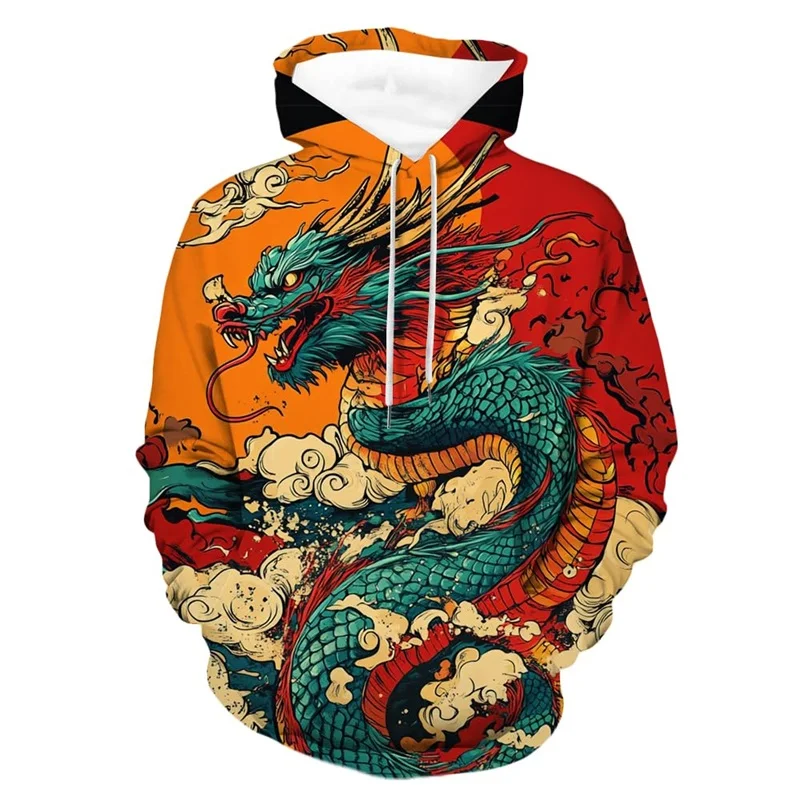 Sudaderas con capucha con estampado 3D de dragón tradicional chino para hombre, novedad en sudadera informal de gran tamaño, chándal deportivo para hombre