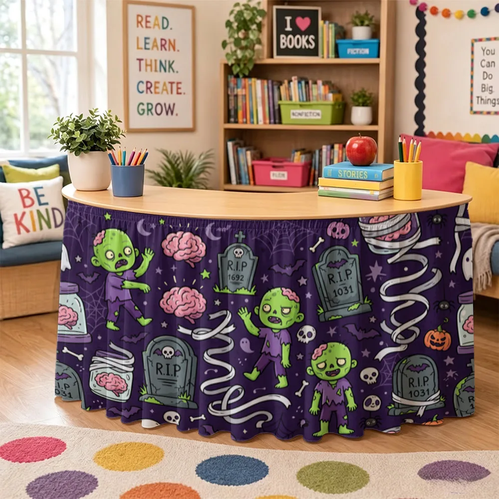 1 piece Halloween and Christmas event decorations send a tablecloth, rectangular table skirt, cute zombie tombstone theme