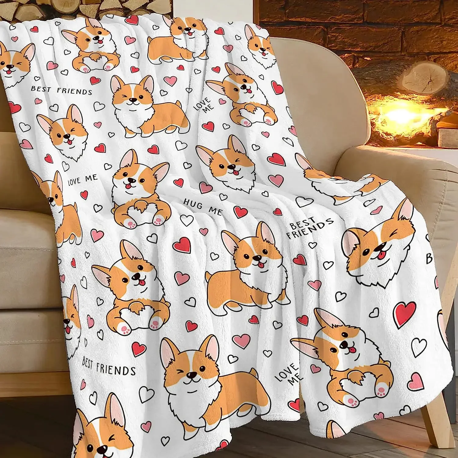 Corgi Blanket Cute Pet Dog Corgi Throw Blankets Super Soft Flannel Cozy Cartoon Pattern Animals Blanket Warm Lightweight