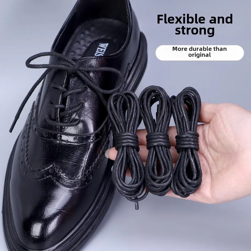 

leather Shoes Lace Men's Black Waxing British Business Martin boots Length Brown round Shoelace Women's Thin