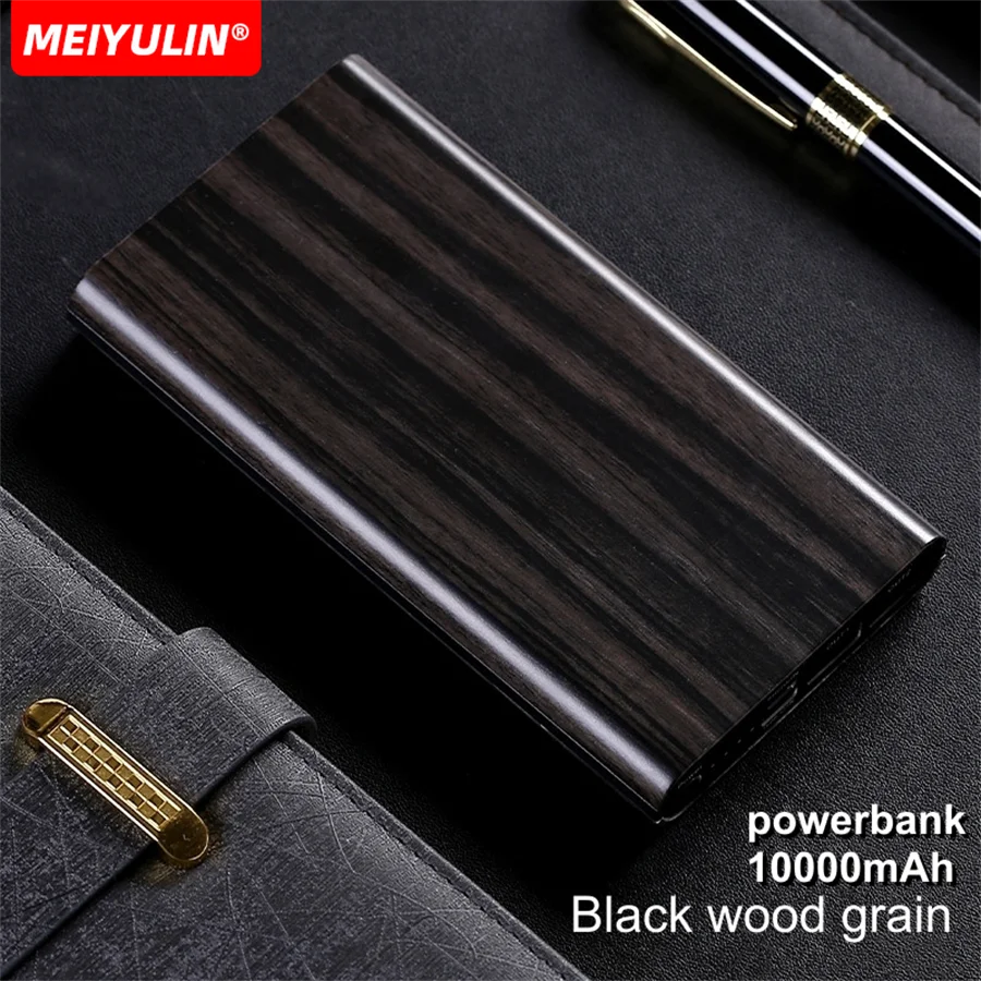 22.5W Fast Charging Power Bank 10000mAh Portable External Spare Battery Wood Grain Univeral USB C Powerbank For iPhone Xiaomi