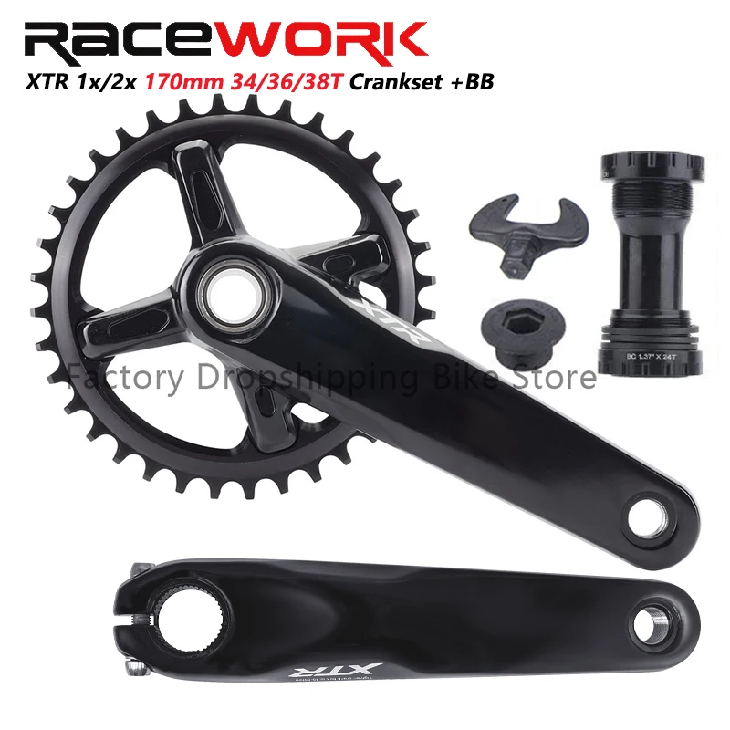 

RACEWORK XTR Crankset 1x/2x 170mm Crank 104BCD Chainring 34/36/38T Hollowtech Crank With BB Connecting Rods For MTB Gravel Bike