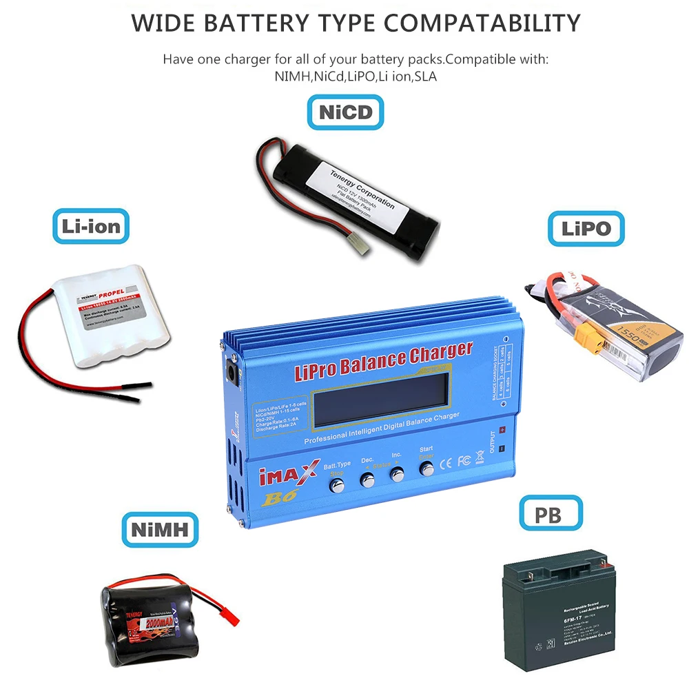 IMAX เครื่องชาร์จแบตเตอรี่ B6 80W,เครื่องชาร์จแบตเตอรี่ Lipo NiMh Li-ion Ni-Cd ดิจิตอล RC IMAX B6 Lipro Balance Discharger + อะแดปเตอร์6A 15V