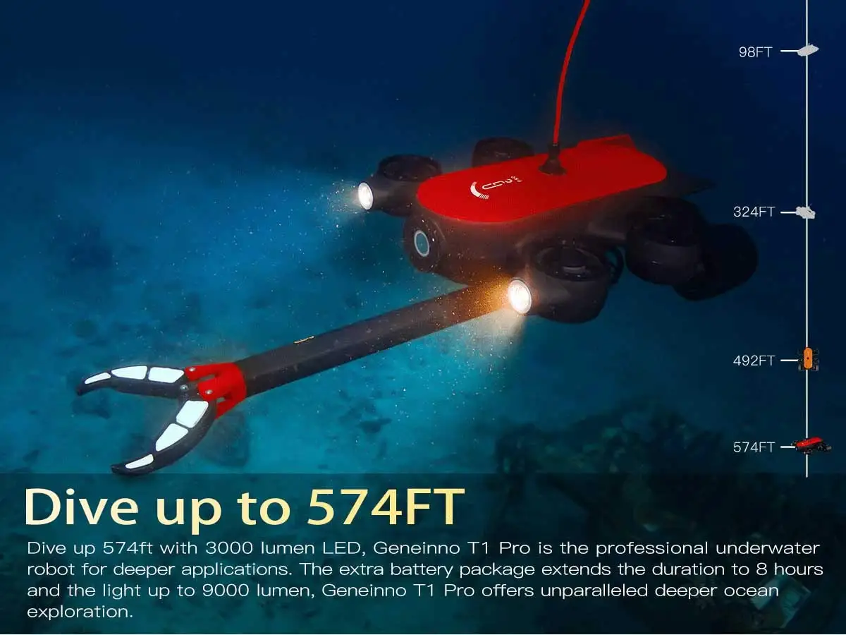 طائرة بدون طيار G GENEINNO T1 Pro تحت الماء ROV: كاميرا 4K UHD، الجري 8H، لقطة عن بعد، 128G، فرعية بدون طيار للغوص والصيد