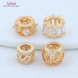 7.8MM 9MM 14K Gold Color Plated Brass and Zircon Crystal Bead Loose Spacer Beads for DIY Jewelry Making Accessories