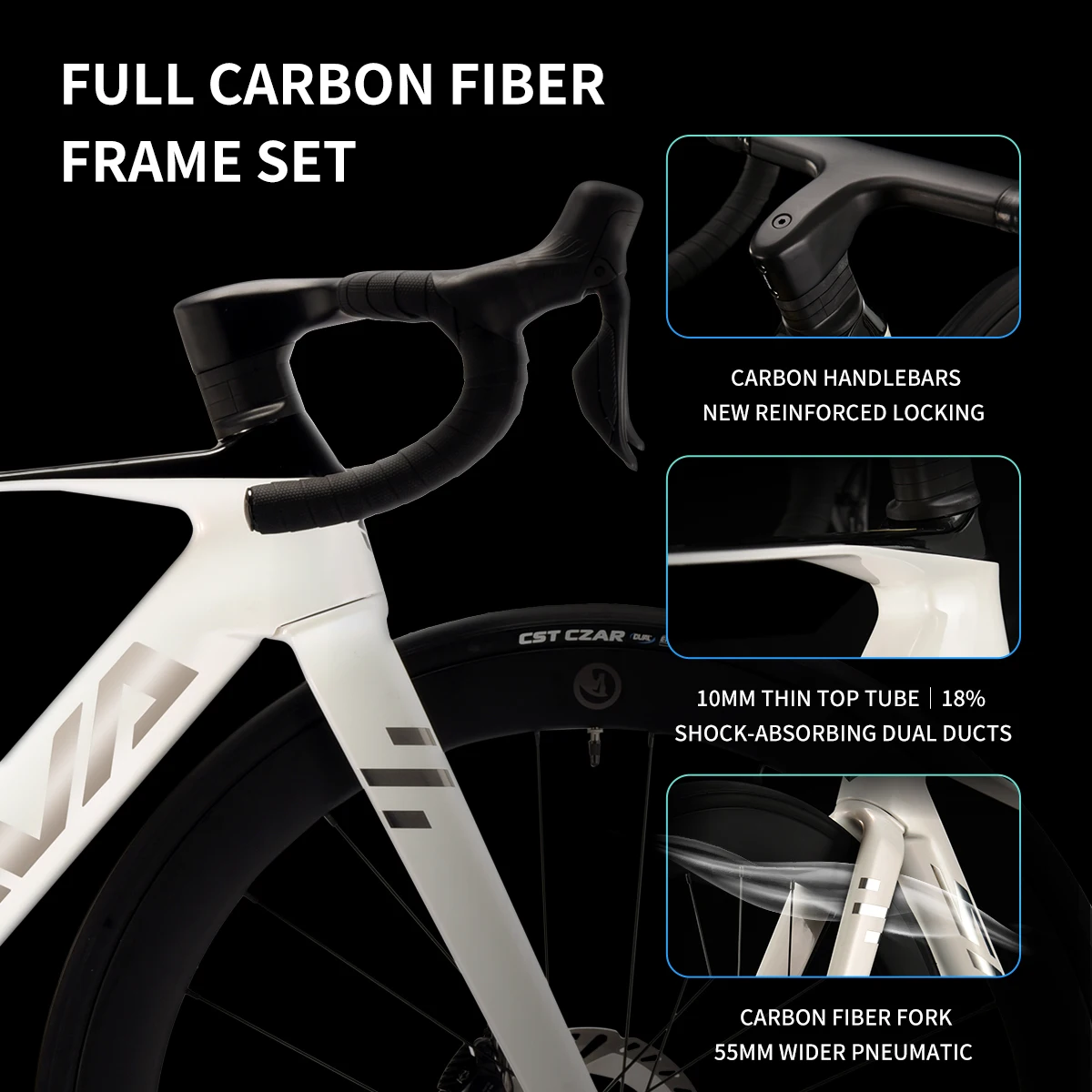 SAVA New Blade SLR8 Carbon Fiber Road Bike, 700C Adult DI2 Bike with SHIMANO ULTEGRA Di2 R8170 Components High-End Race Bike view 4