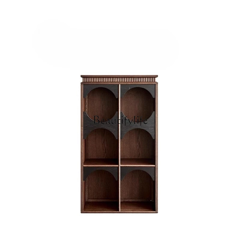 

French retro solid wood bookcase, living room display, light luxury entrance display cabinet, antique shelves