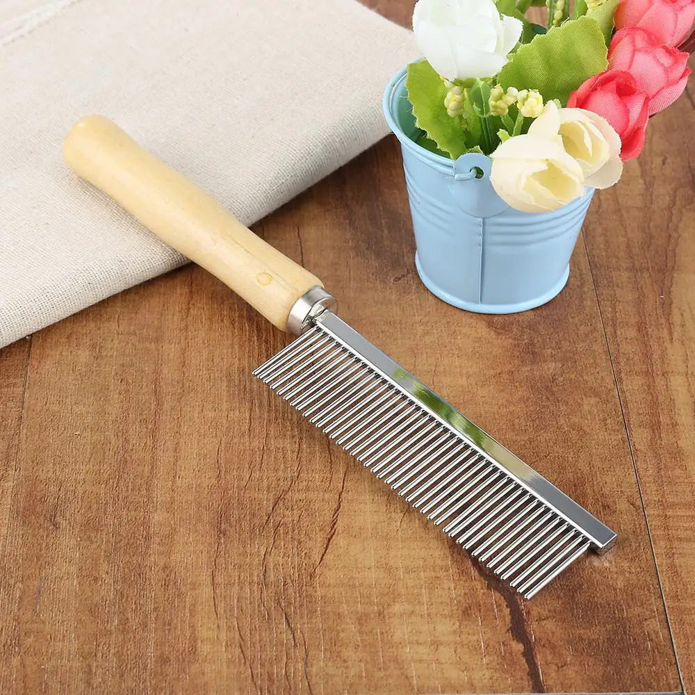 1~6PCS Pet Hair Grooming Accessories Wooden Handle Cat Dog Hair Comb Stainless Steel Pet Massage Hair Trimmer Comb Easy Cleaning