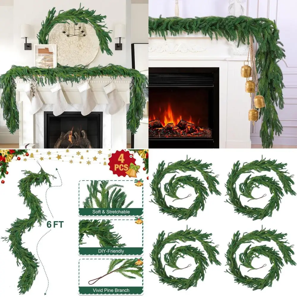 

Artificial Norfolk Pine Garlands, 4 Pieces, 4-6FT, Realistic Greenery for Christmas Decor, Indoor & Outdoor Use