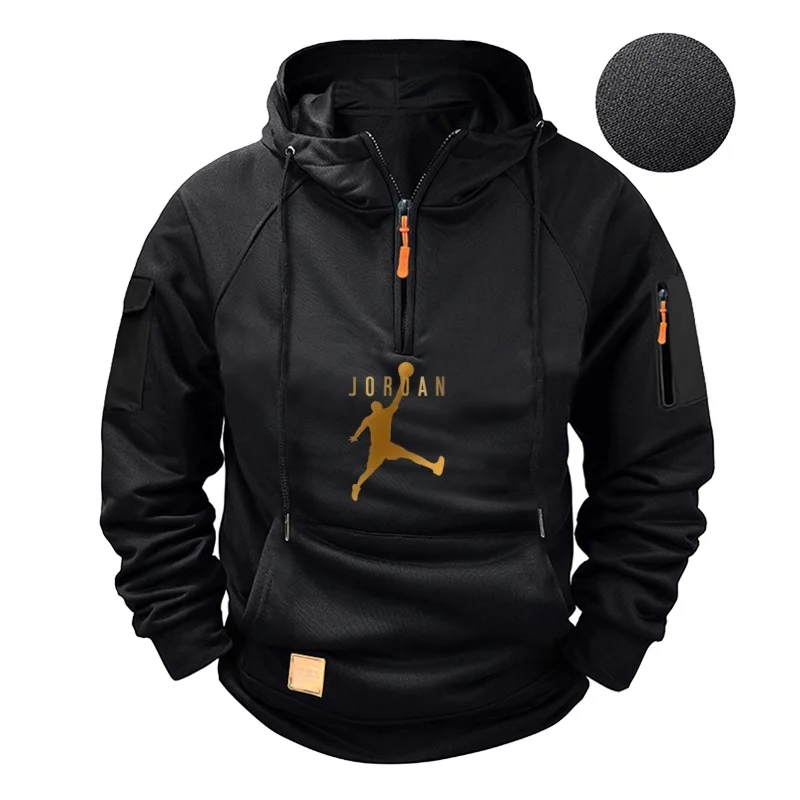 

New fashionable and casual men's hoodie, Spring and Autumn men's long-sleeved zippered pocket drawstring design pullover