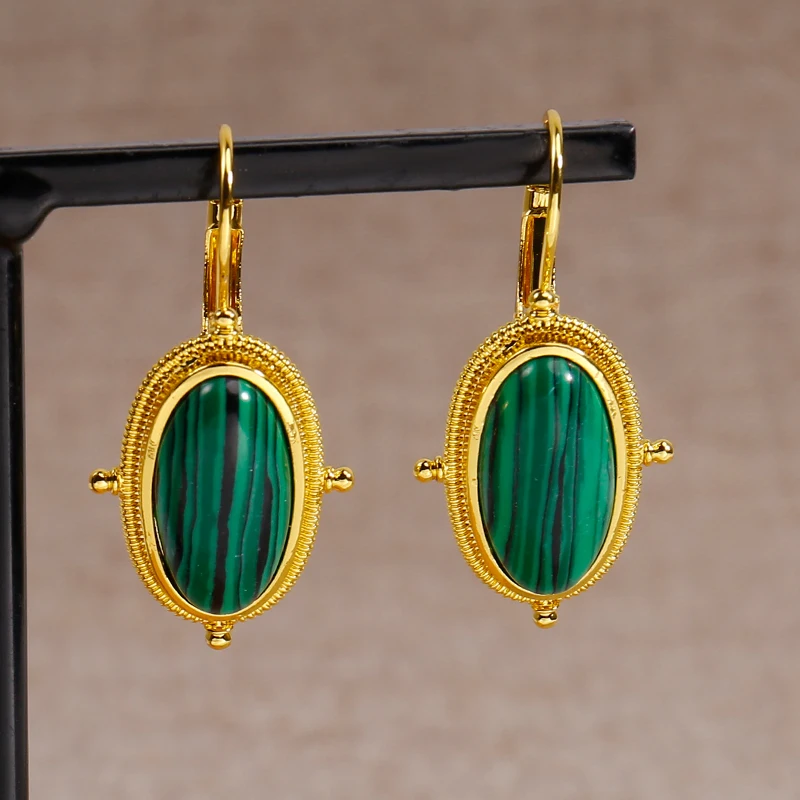 Fashion Boho Retro Ethnic Watermelon Green Malachite Beads Pendant Earrings Ladies Gift Jewelry Wholesale