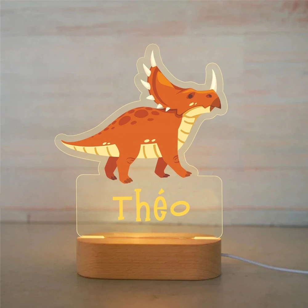 Custom Name Dinosaur LED USB Night Light Personalized Cartoon Acrylic Lamp for Baby Boys Kids Children Home Decoration