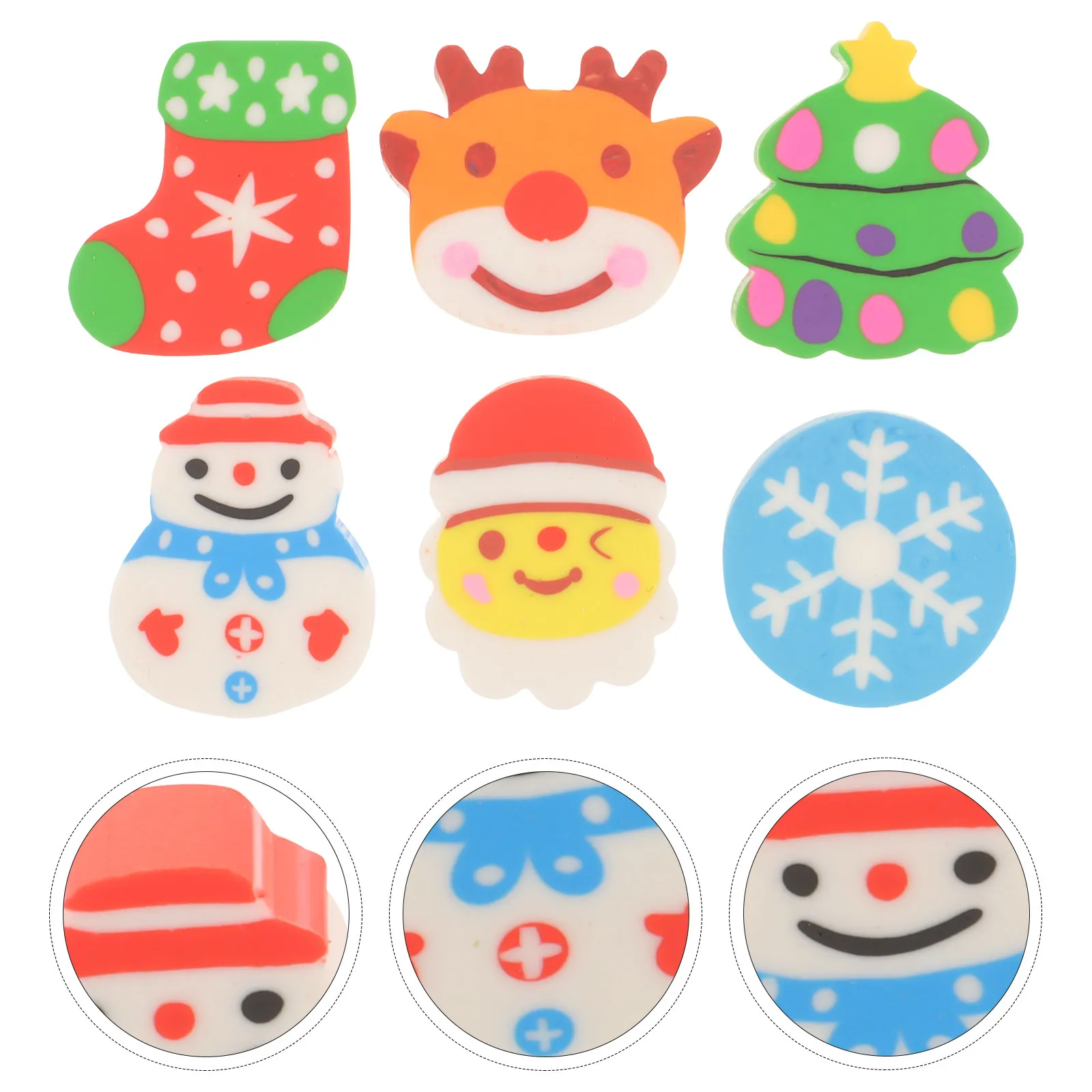 10Pcs Christmas Erasers Bulk Pack Vibrant Rubber Erasers Cute Holiday Shapes Elk Santa Snowman Class Reward Party Favor Gift