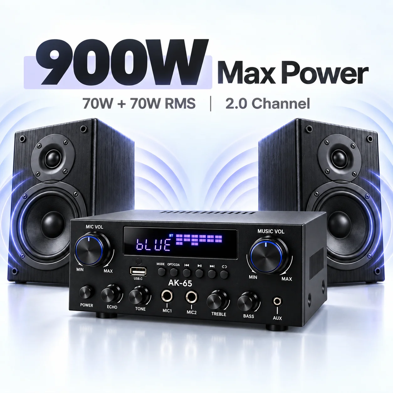 AK65 Woopker HIFi Digital Bluetooth 5.3 Sound Amplifier 2 Channel FM USB OPT COA Mic Audio Amp For Home Theater Car Karaoke Amp