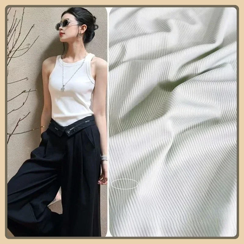 

Stretchable ice silk ribbed fabric summer lightweight knit for base tops dresses wide leg pants loungewear and DIY sewing