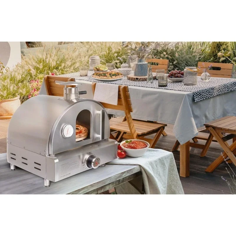 Multi-Fuel Table Top Stainless Steel Portable Outdoor Cooking Kitchen Backyard Propane Gas Pizza Making Baking