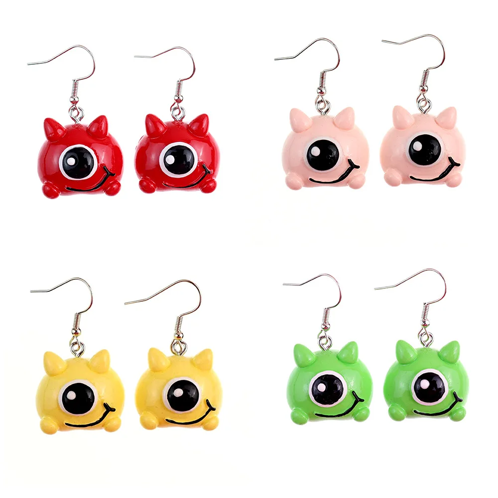 Ovxxons 1 Pair Fun Cute Cartoon Animal One-eyed Little Monster Earrings Creative Childlike Fun Girl Heart Earrings