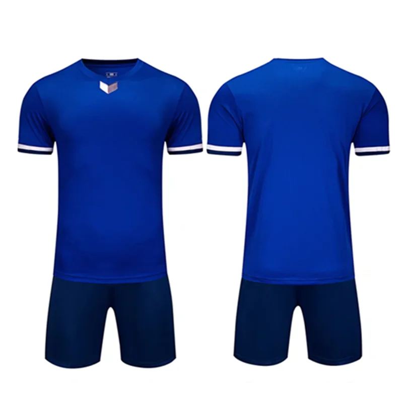 Maglia da calcio per bambini blu in jersey ad asciugatura rapida all'ingrosso Set maglia da calcio per giovani di qualità tailandese