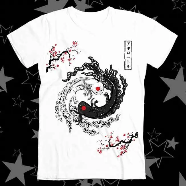 Verano hombres japonés Yin-yang salamandra estilo japonés hombres y mujeres patrón Universal estampado camiseta calle Hip Hop camiseta