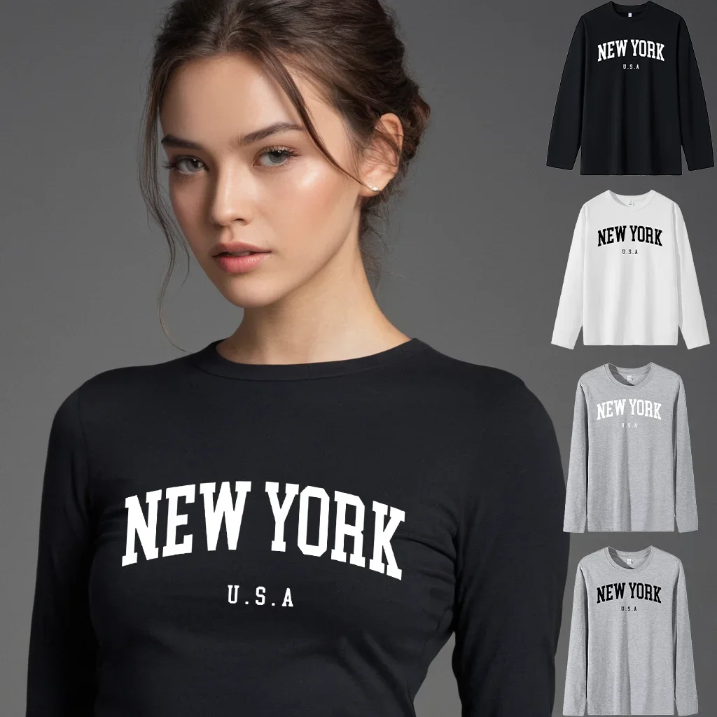 U.S.A New York USA City Street Print t-shirt a maniche lunghe donna Pulovers t-shirt Casual da donna donna estate 2024 vestiti Top