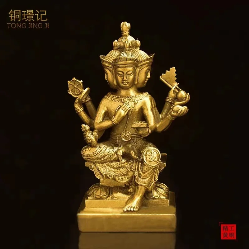 Pure Brass Thai Four-Faced Buddha Statue Great Vairocana Home Decor Worship Craft