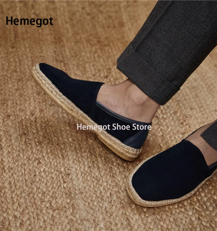 Summer Linen Grass Woven Leather Shoes Men\'s Casual Comfortable Luxury Top Quality Slip-On Loafers Suede Handmade Casual Shoes