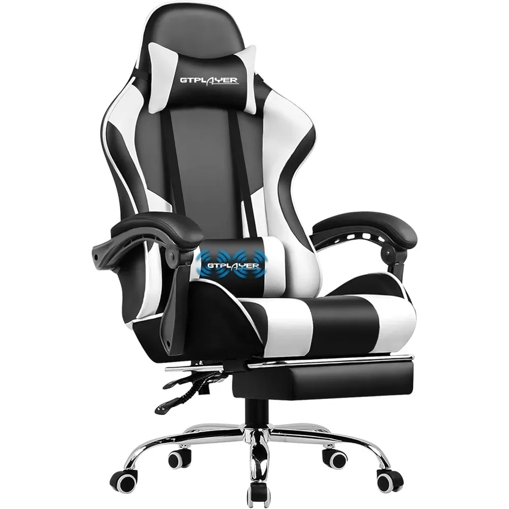 Gaming Chair with Footrest and Lumbar Support, Height Adjustable, 360°-Swivel Seat and Headrest, Suitable for Gaming and Office