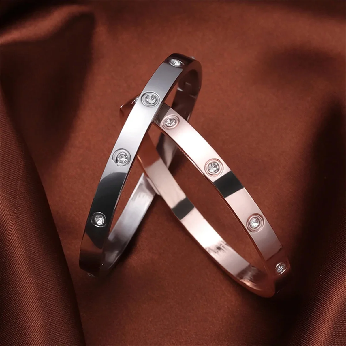 Stainless Steel Bracelets Woman Bangle Bangles for Woman Golden Love Crystal Wedding Feminina Luxury Jewellery Gifts