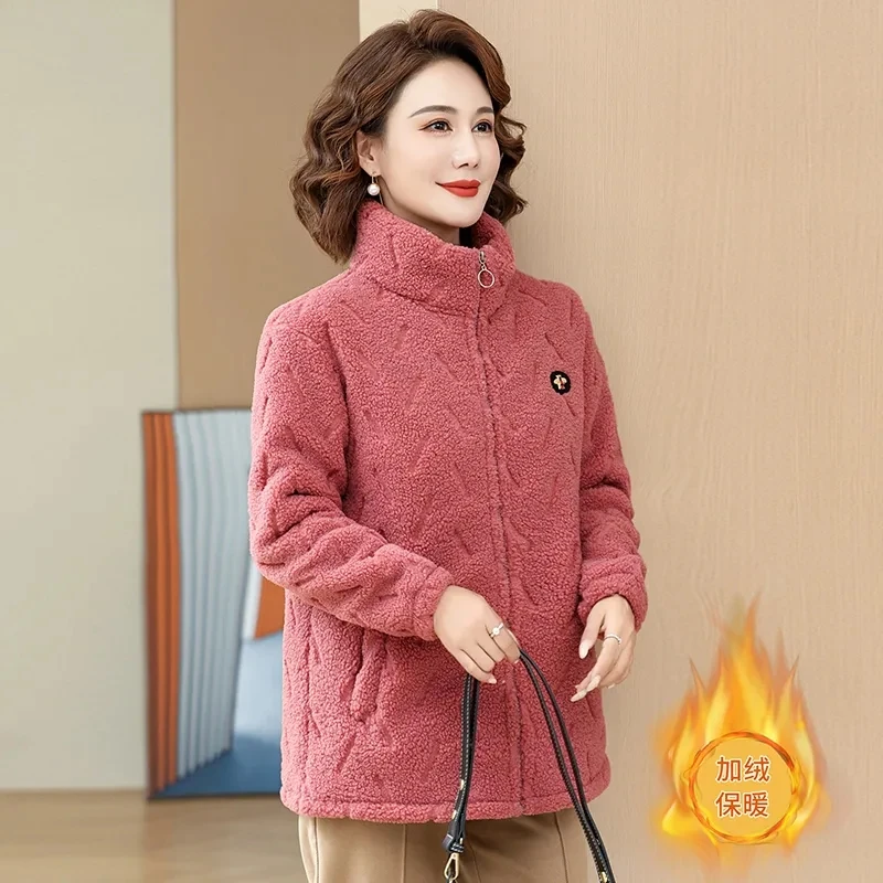 Mother Fleece Cotton-padded Jacket Lambswool In Autumn And Winter, Middle-aged And Elderly Women's New Granular Wool Warm Coat.