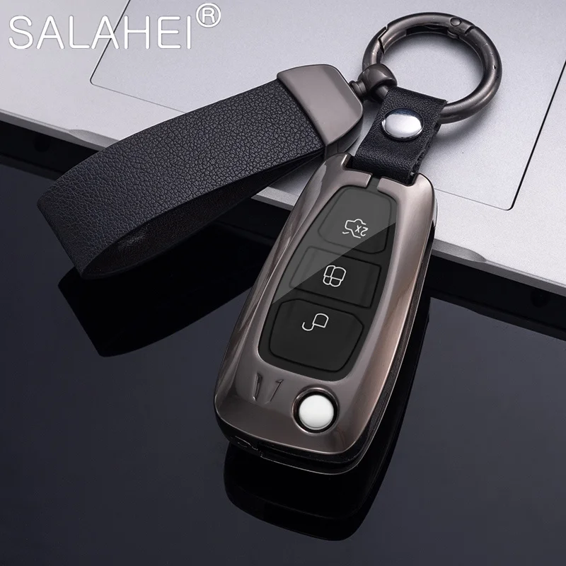 Zinc Alloy Leather Car Key Case For Ford Fusion Fiesta Escort Mondeo Everest Ranger C S Max Focus 2 MK2 Galaxy Transit Ecosport