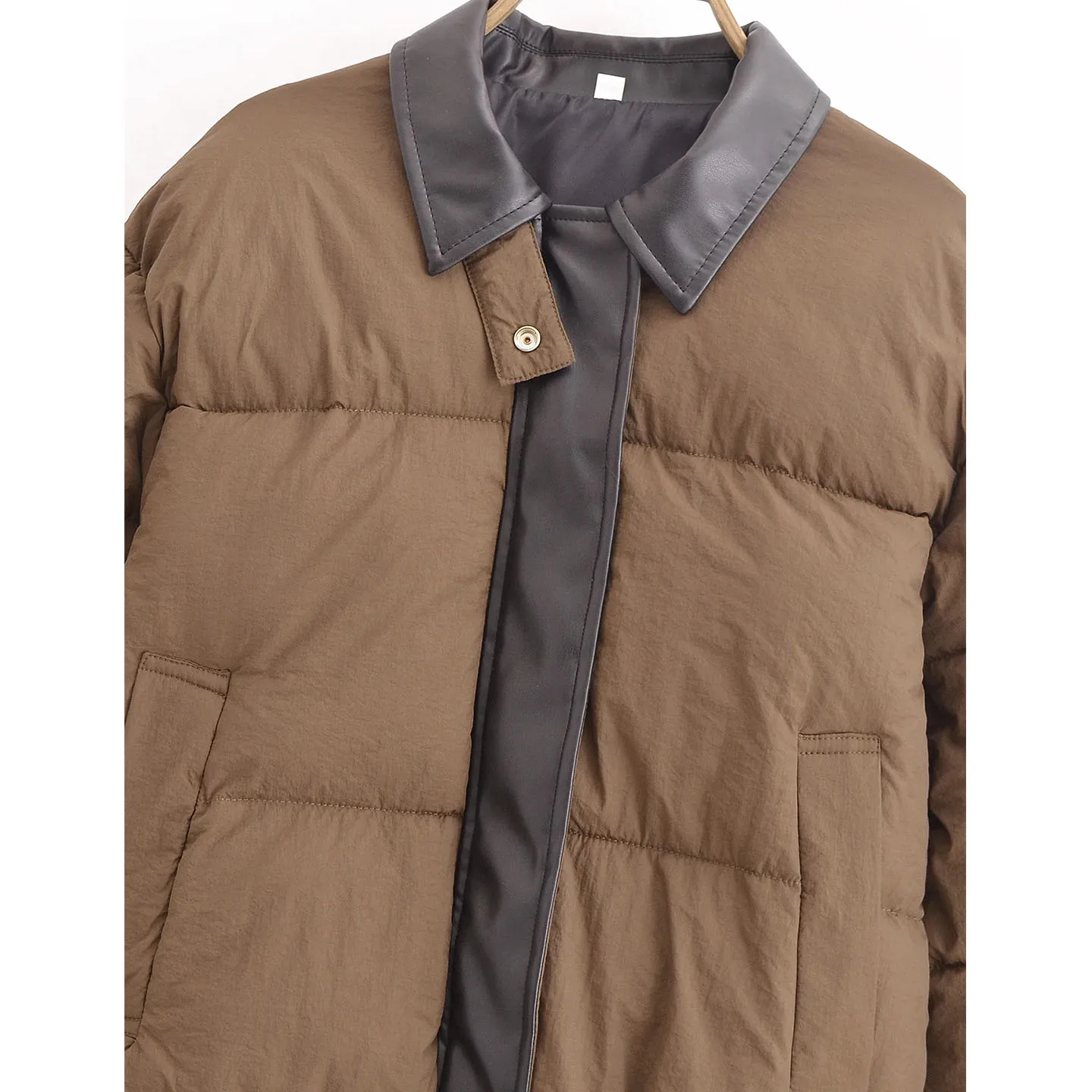 Retro suelto Casual Collar largo Sve Color Blo PU cuero algodón Jaet mujer ort prendas de vestir exteriores otoño nueva llegada