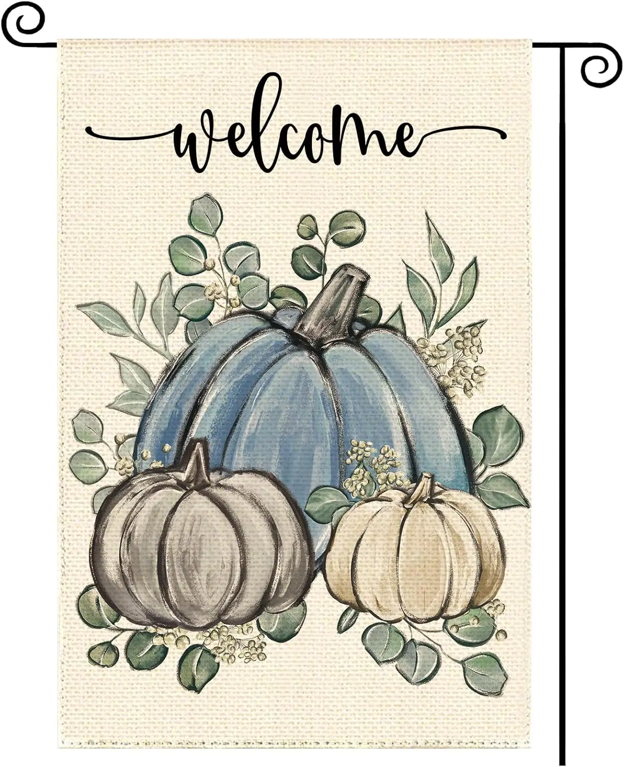 Fall Thanksgiving Harvest Blue Pumpkin Garden Flag 12 x 18 Inch, Autumn Grateful Burlap Double Sided Welcome Small Flag Yard EEZ