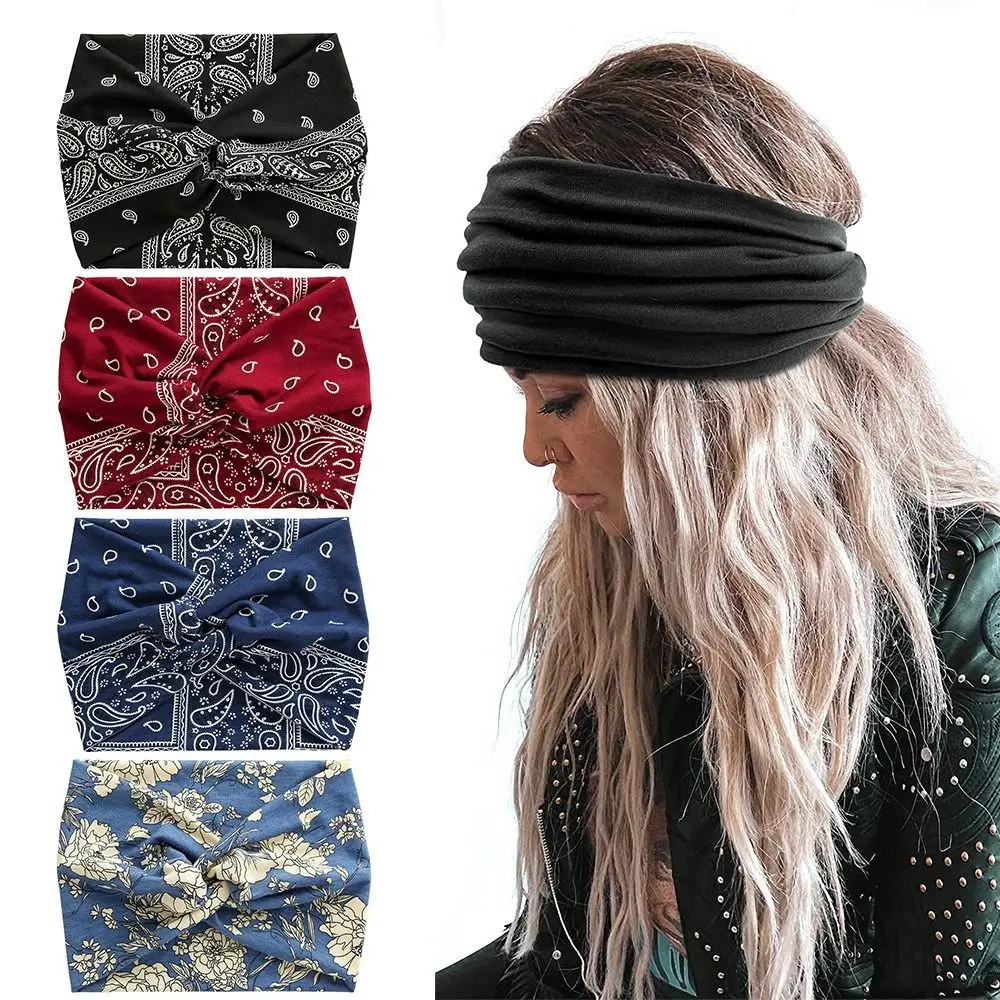 Fashion Colorful Wide Headbands Women Extra Large Turban Workout Headband Yoga Hair Bands Boho Twisted Thick Head Wrap Sportwear