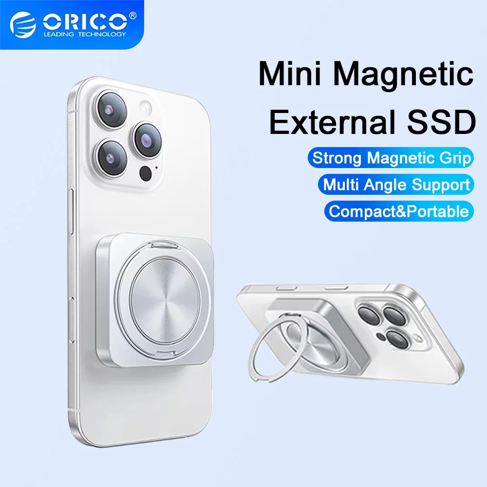 ORICO Magnetic External Portable SSD MINI FlashPod PSSD with Stand 150MB/s Portable Solid State Drive for iPhone17 16 15 Pro/Max