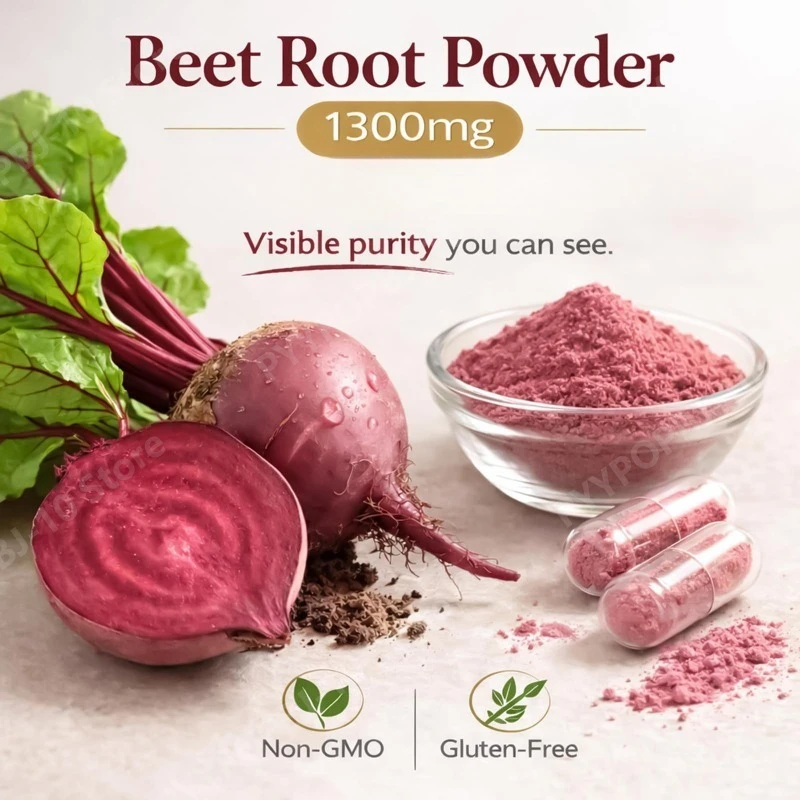 Organic Beet Root Capsules 1300mg Plant Based Daily Wellness Support Vegan Dietary Supplement 60 Capsule