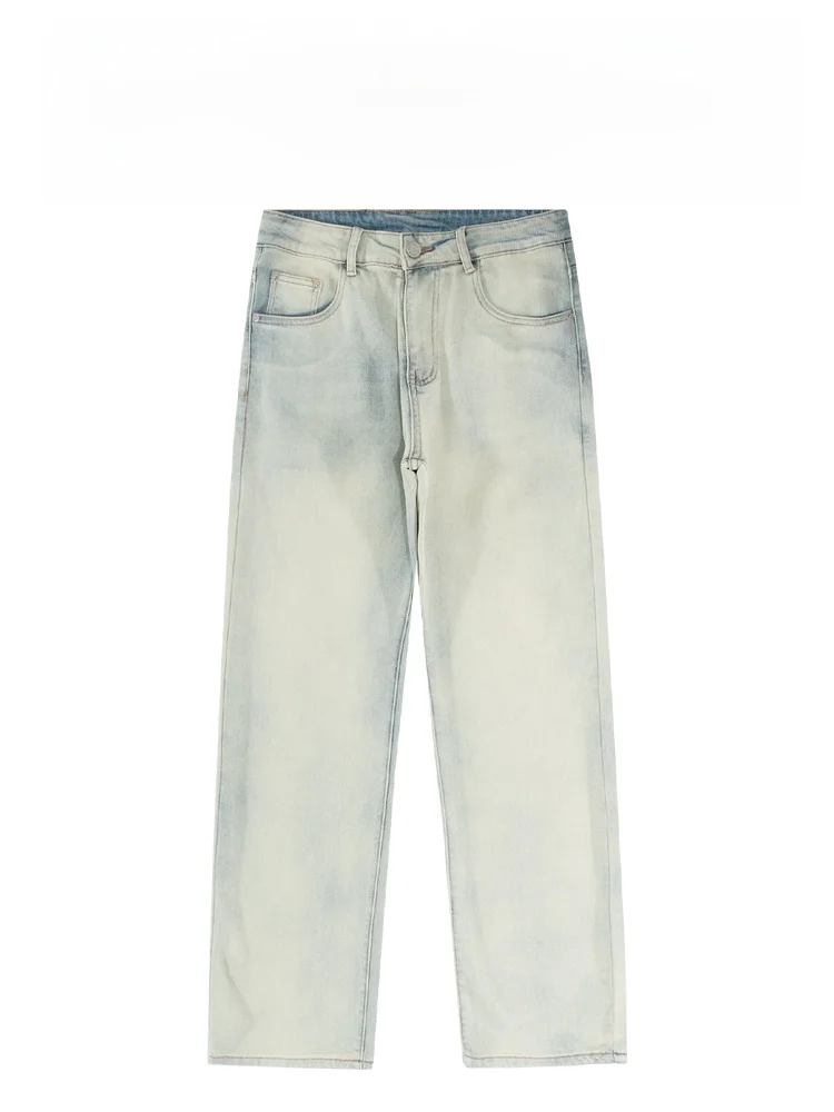 

BAIRBAOLIY Trendy High Street Men's Casual Jeans Water Waed Straight Leg Loose Fit Long Pants Versatile Cotton Polyester Blend