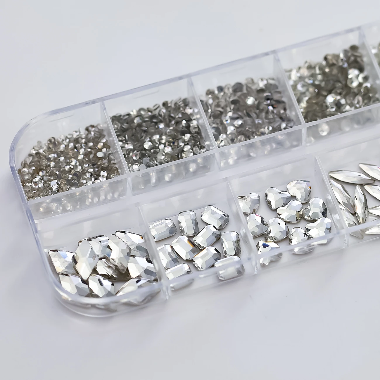 Strass pour ongles en cristal de forme mixte, 12 grilles, brillant, dos plat, diamant, pierre de verre, gemmes, breloque pour ongles, décoration pour Nail Art à faire soi-même