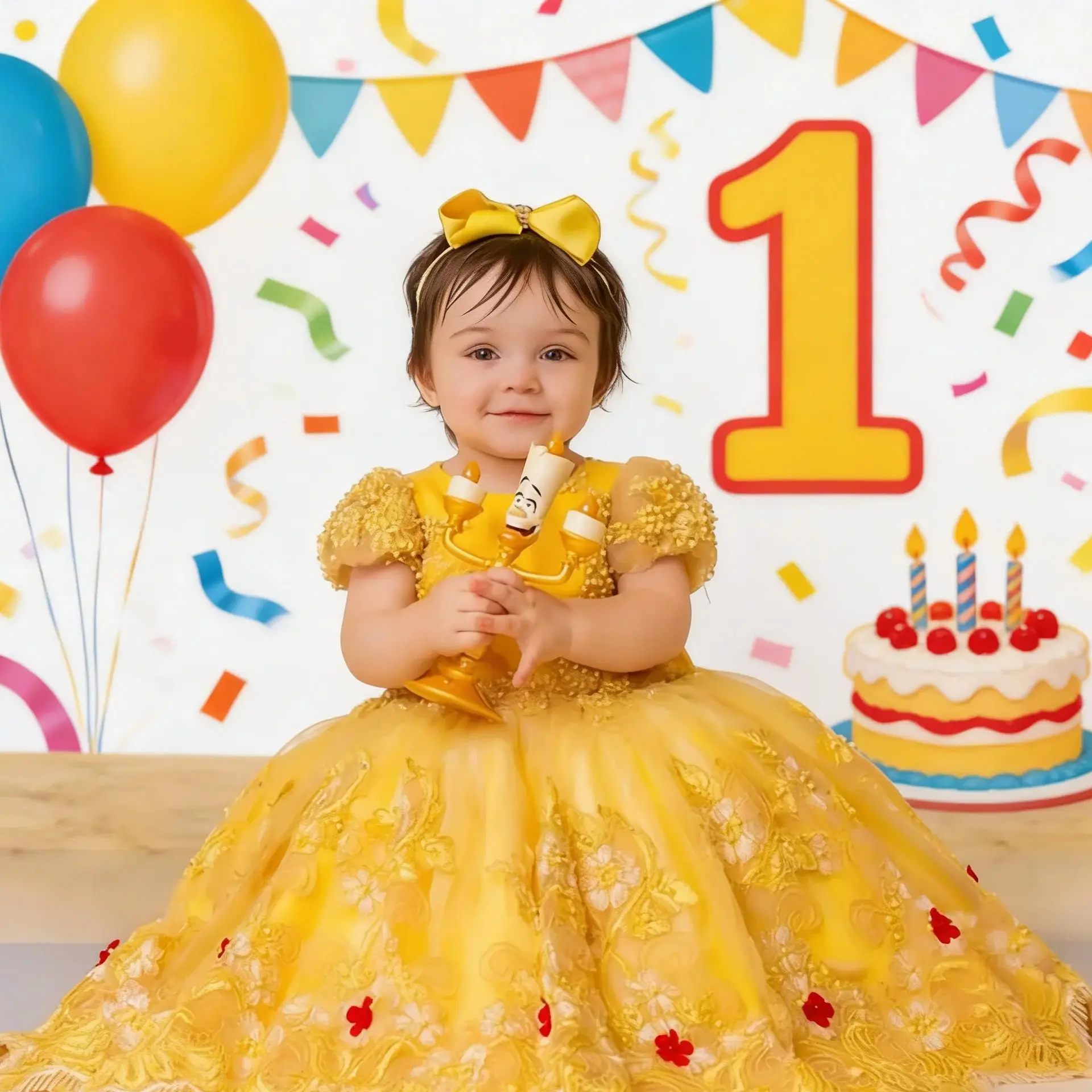 

Luxury Applique Yellow Flower Girl Dresses for Wedding Beading Princess Kids Birthday Pageant Party First Communion Gown Custom